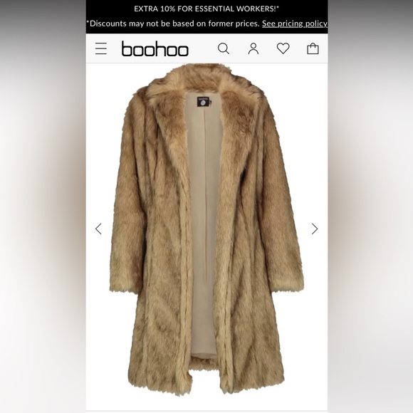 Boohoo Faux fur coat Tall womens size 2 NWT brown/cream - Picture 3 of 8